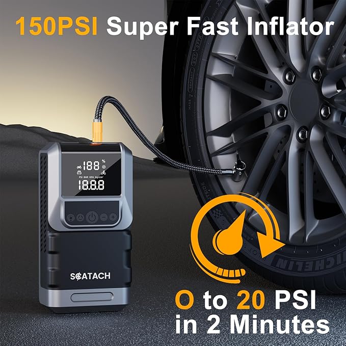 Jump Starter with Air Compressor, 6000A 150PSI Car Battery Jump Starter (10.0 Gas/8.0L Diesel) Battery Jumper Starter