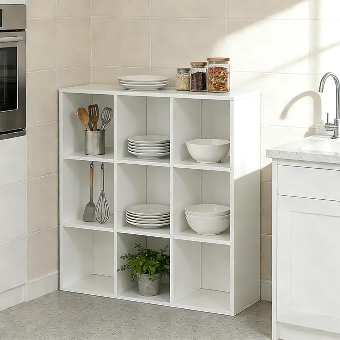 9-Cube Storage Organizer, Reversible Bookcase Shelf, Open Cube Bookshelf, Large Modern Storage for Living Room, Bedroom & Off