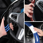Carbon Fiber Steering Wheel Cover 3pcs Set Car Steering Wheel Accessories 14.5-15 inch Universal (Black Red Blue)