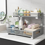 2 Pack 17IN Depth Under Sink Storage Organizer, Large 2-Tier Elegant Mesh Pull Out Shelf for Kitchen and Bathroom Cabinet Org