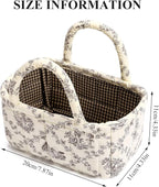 Small Storage Basket Organizer, Mini Fabric Floral Storage Baskets with Handle, Quilted Portable Collapsible Storage (Vine-Co