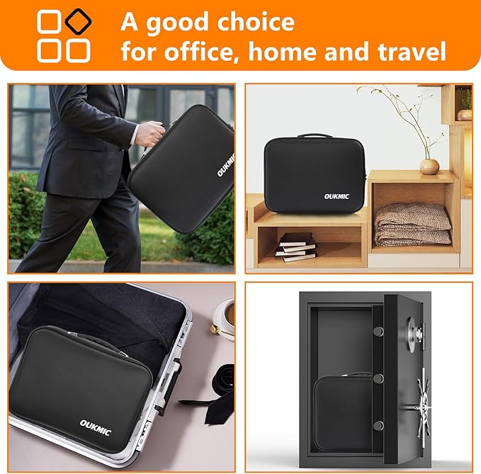 Fireproof Document Box with Lock, Hard Case Portable Water Resistant File Organizer, 16" x 12"x 6" Home Travel Office Safe St