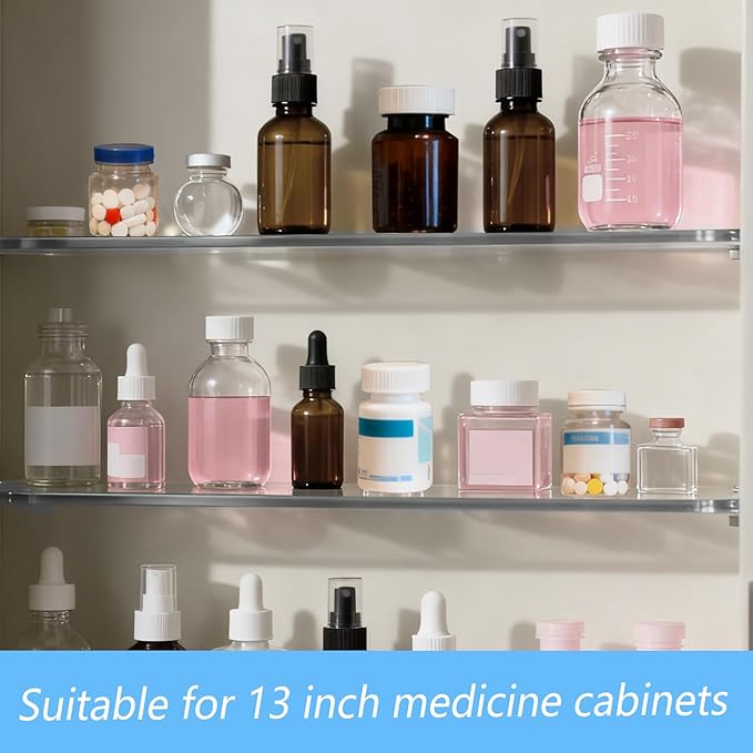 4 Packs Acrylic Medicine Shelves 13 Inches Medicine Cabinet Replacement Shelves Holders for Living Room Bathroom Kitchen,Wall