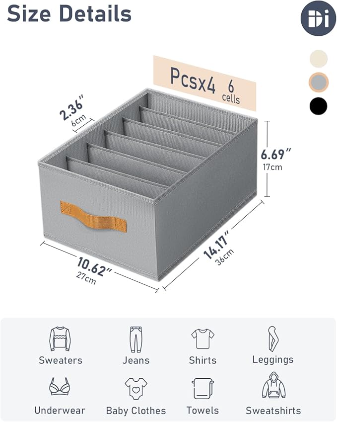 DIMJ Large Wardrobe Clothes Organizers - Foldable Closet Clothing Organizer for Jean Sweater Shirt Pants Underwear Bra, Divid