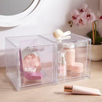 STORi Audrey Stackable Bin Clear Plastic Organizer Drawers | 2 Piece Set | Organize Cosmetics and Beauty Supplies on a Vanity
