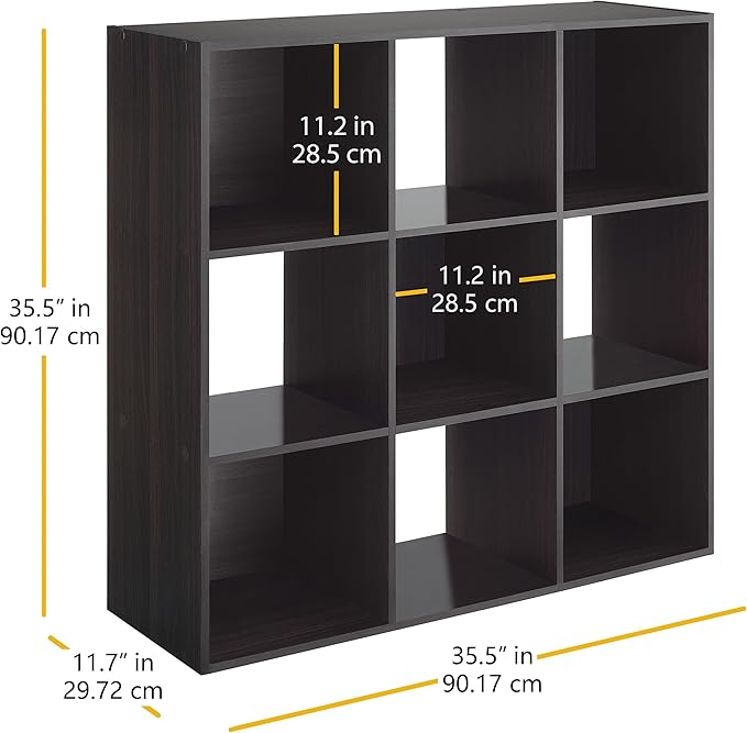 Whitmor 9 Cube Storage Organizer, 3 Tier Stackable Mdf Wood Bookcase, Open Storage Display Bookshelf, Storage Cabinet for Liv