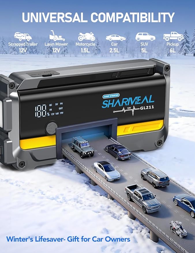 Sharmeal 7000A Car Battery Jump Starter, 12000mAh Car Jumper Starter Battery Pack for Up to All Gas & 12.0L Diesel Engines,