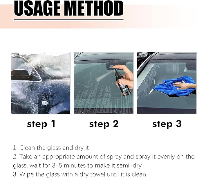 Car Windshield Spray Water Repellent Antifogging Agent, Car Glass Anti-Fog Rainproof Agent Kit, 100ml Nano Rain Remover for W