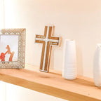 Wall Cross Retro Catholic Wooden Hanging Crosses Baptism with Metal Spiritual Religious Cross with Hook Silver Edge Blessed L
