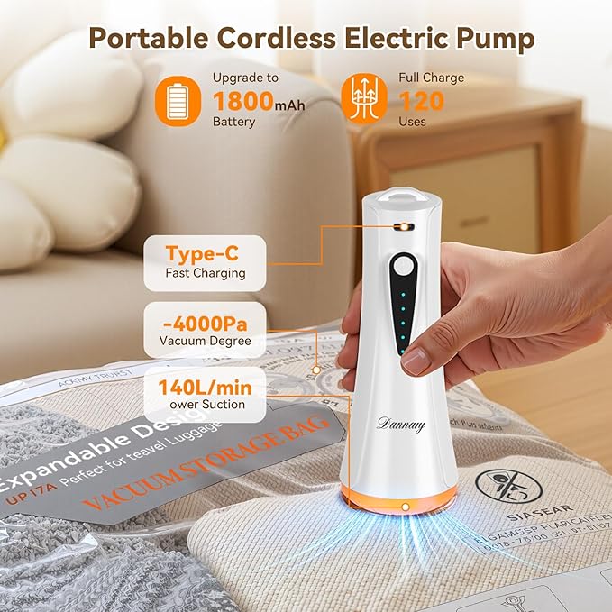 Vacuum Storage Bags for Travel with Rechargeable Air Pump, 12 Pack Space Saver Bags for Clothing, Luggage & Suitcase Compress