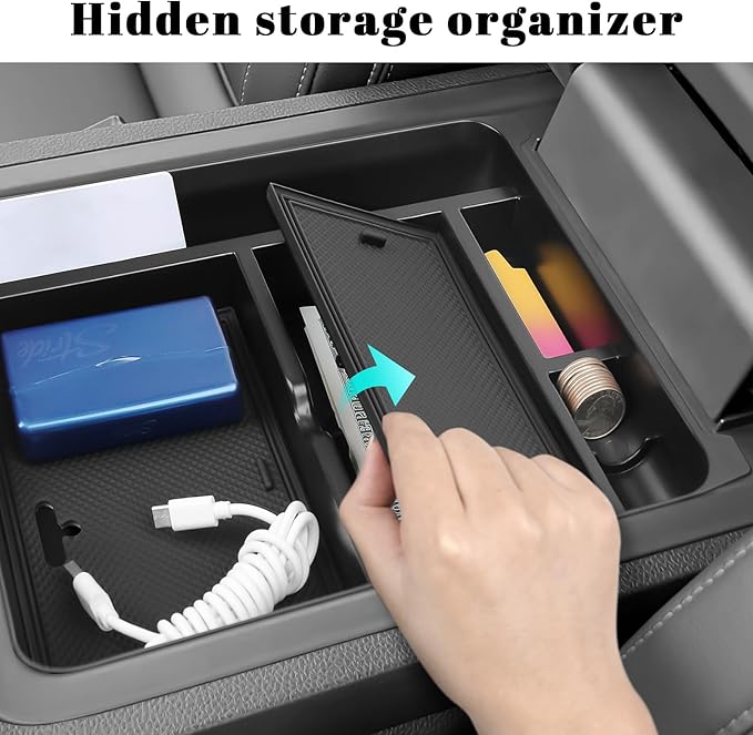 2PCS Center Console Hidden Box Organizer & Armrest Divider Compatible with Honda 2023-2025 2026 Pilot & 2024-2026 Passport & 2024 2025 Ridgeline Accessories Insert Armrest Hidden Organizer