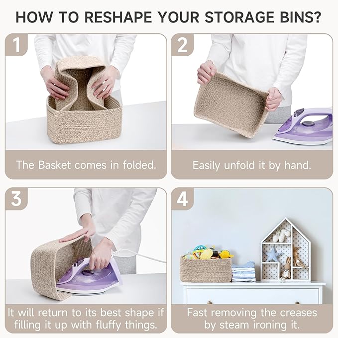 3-Pack Storage Baskets for Organizing | Woven Shelf Toy Basket | Rope Baskets for Gifts Empty | Closet Organizer Bins with Ha
