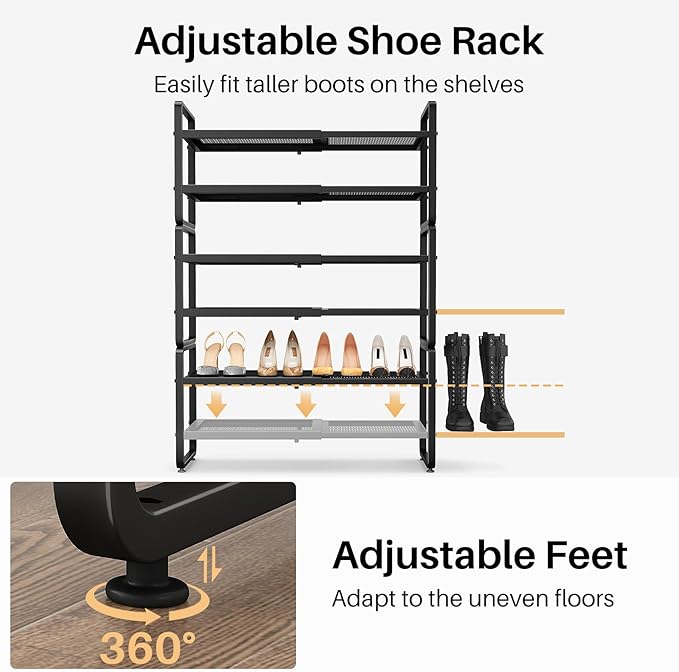 SNTD Shoe Rack - Expandable Shoe Organizer for Closet, Adjustable Metal Shoe Shelf Storage, Stackable Long Shoe Stand Holder 