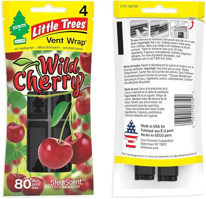 LITTLE TREES Car Air Freshener | Vent Wrap Provides Long Lasting Scent, Invisibly Fresh | 16 Air Fresheners | Wild Cherry