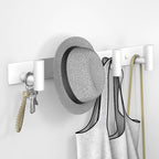 VAEHOLD Hat and Coat Wall Mount Rack - Hooks for Robes, Bags, Keys, and Towels - Bathroom Towel Hanger Organizer (White, “T“ 