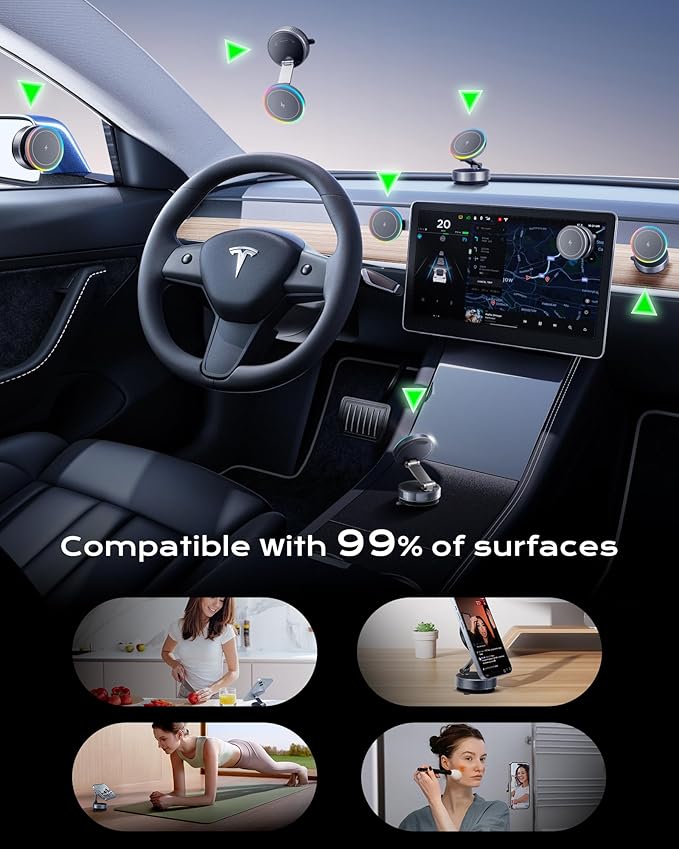 Magnetic Phone Charging Holder Mount for Magsafe Car Mount Charger, 15W Fast Charger Wireless [108+LBS Suction & 3800gf Magnetic], 360° Vacuum Magnetic Phone Holder for iPhone 17 Pro Max Air 16-12