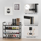 Metal Shoe Rack for Closet,entryway, 4-Tier Shoe Organizer, Adjustable Flat or Angled Shelves, Holds up to 20 Pairs Shoes, Bl