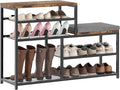 Shoe Rack,Freestanding Hidden Shoe Storage Organizer for Entryway, Shoe Bench Shelves for High Boot with Seat Cushion,Wood Sh