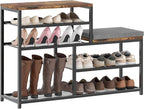 Shoe Rack,Freestanding Hidden Shoe Storage Organizer for Entryway, Shoe Bench Shelves for High Boot with Seat Cushion,Wood Sh