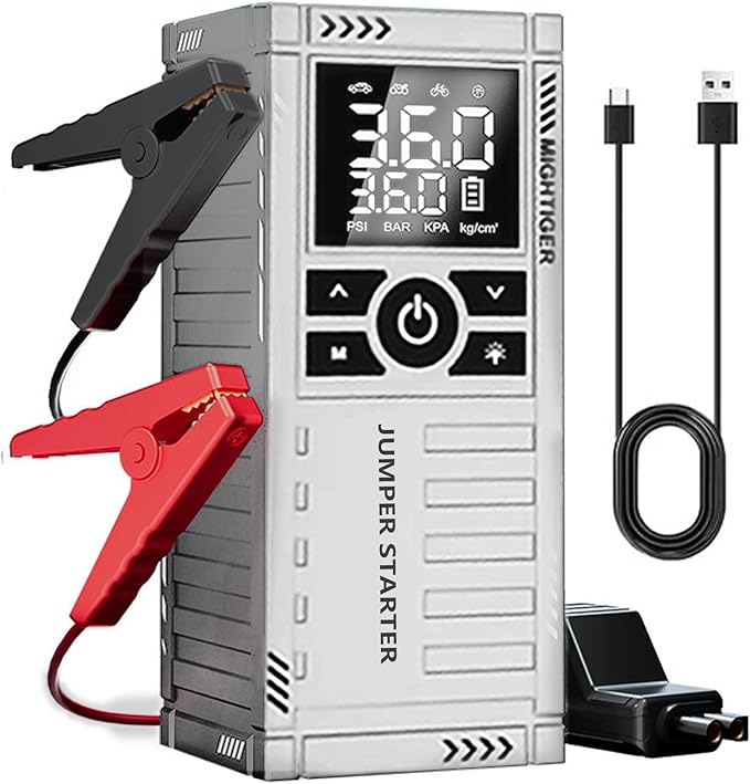 Car Battery Jump Starter with Air Compressor - 2500mAh*4 150PSI Portable Car Jump Starters (Gas4.5L/3.5L Diesel) with Tire