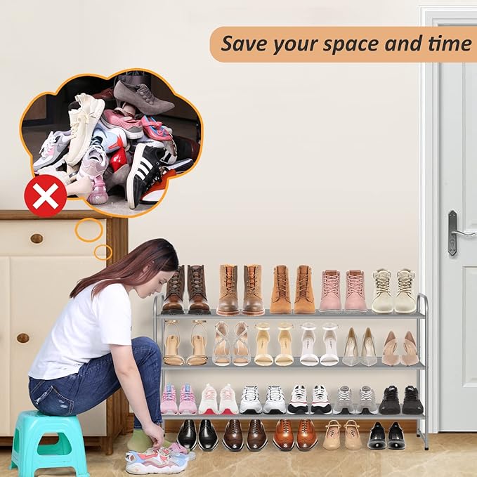 MISSLO Long 3 Tier Shoe Rack for Closet Shoe Organizer Storage Stackable Wide Shoe Shelf Holds 24 Pairs of Men Sneakers, Wome