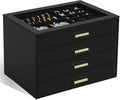 AKOZLIN Jewelry Box with Clear Lid Functional Leather Jewelry Storage Organizer Case 4 Drawers for Women Girls Necklace Ring 