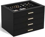 AKOZLIN Jewelry Box with Clear Lid Functional Leather Jewelry Storage Organizer Case 4 Drawers for Women Girls Necklace Ring 