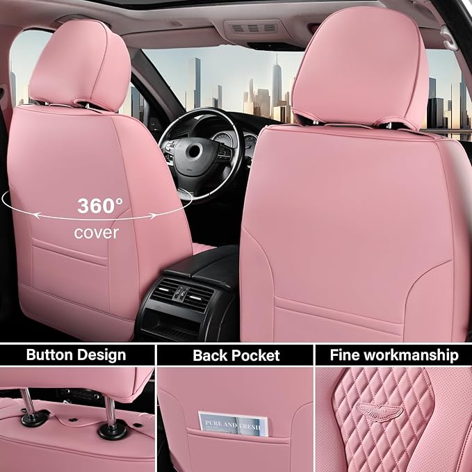 Coverado Car Seat Covers Full Set, Pink Seat Covers, Waterproof Car Seat Cover, Car Seat Cushion, Car Seat Covers Front Seats