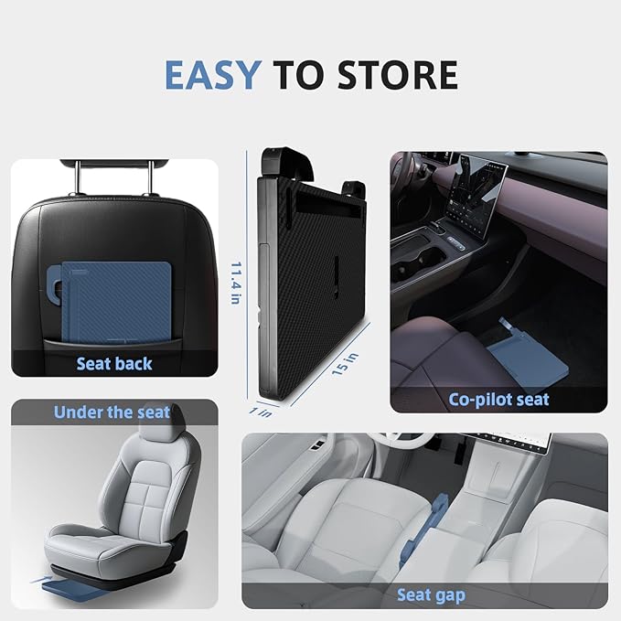 Steering Wheel Tray, Car Food Tray, Car Desk for Laptop, Carbon Fiber Look Multipurpose Car Table for Eating & Work, Adjustable Car Tray with Drawer and Anti-Slip Protective Adhesive