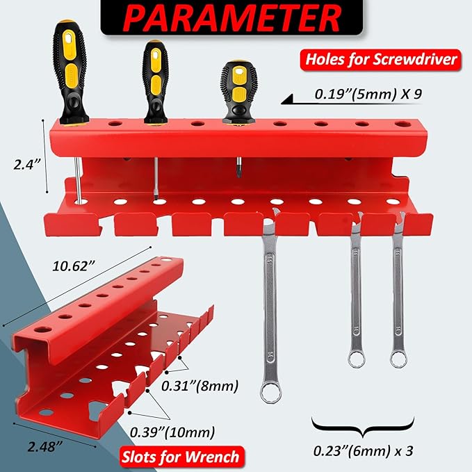 MUTUACTOR Magnetic Wrench Holder Heavy Duty,Anti-scratch Magnetic Mount Screwdriver Holders, 2 Layers Wrench Screw Drivers Ho