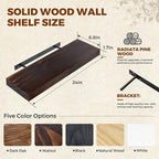 Floating Wall Shelves 24x6.8x1.7 Inch – Solid Wood Rustic Shelves in Walnut Finish – Wall Mounted Display Shelf for Bathroom,