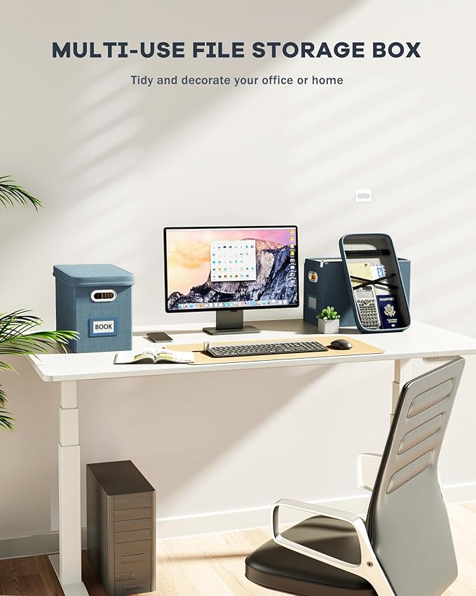 Oterri File Organizer with Lid, Hanging Filing Box with Mesh Pocket, Document Organizer for Letter Files, Portable Storage Bo
