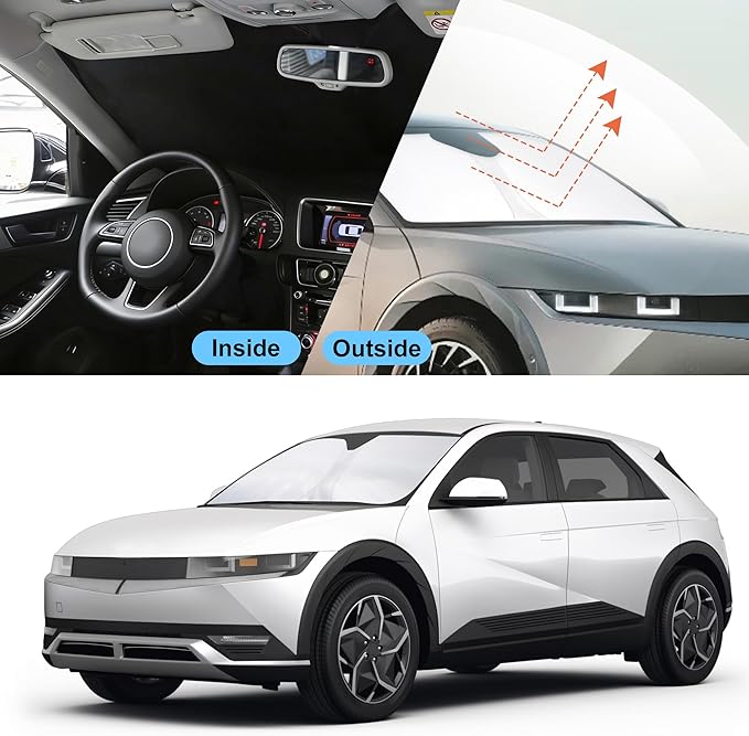 Front Windshield Sun Shade Foldable Car Front Window Sun Shade Windshield Shade Custom Fit for 2022-2025 2026 Hyundai Ioniq 5 Block UV Rays Accessories Heat Keep Cooler