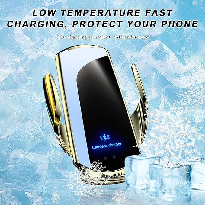 Wireless Car Charger, 15W Fast Charging Air Vent Mount Auto-Clamping Phone Holder, Automotive Electric Induction Charger 360° Rotating Magnetic Vent Mount Bracket for Smartphones (Golden)