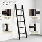 Wooden Blanket Ladder - 57in Natural Wood Color- Leaning Wall Decor for Bedroom, Bathroom, Living Room - Rustic Quilt Holder 