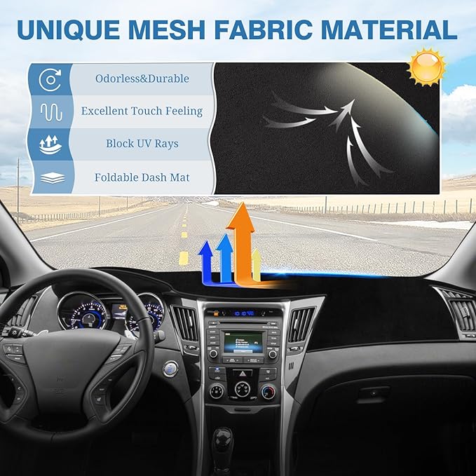 FIILINES Dash Cover for Hyundai Sonata 2011-2014, Dashboard Cover Sonata Accessories Suede Dash Cover Mat Sunshade Anti-Slip 