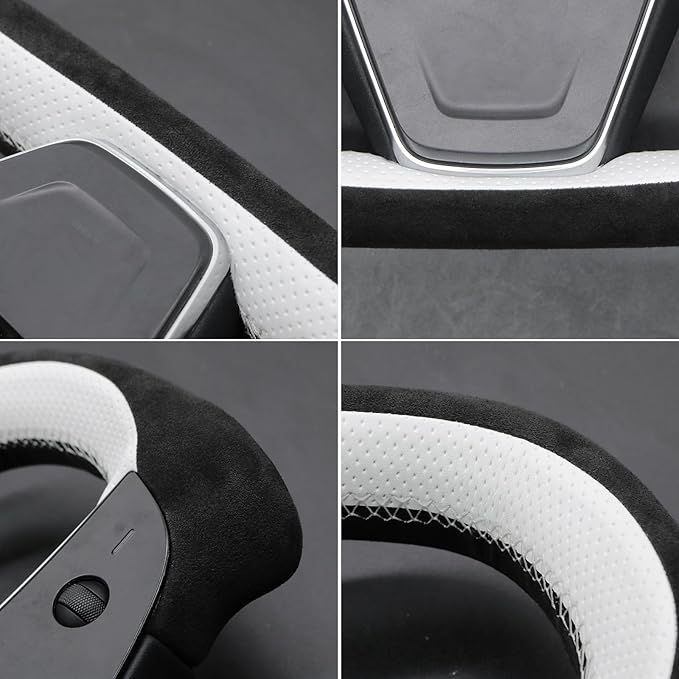MEWANT Hand Stitched Tesla Model S Yoke Real Leather Steering Wheel Cover Wrap for Tesla Model S 2021-2023 / Model X 2021-2023 Tesla Yoke Steering Wheel Accessories(3D Style)