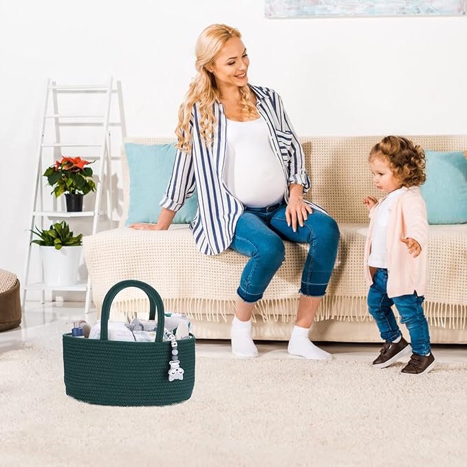 Baby Diaper Caddy Organizer for Girl Boy Rope Nursery Storage Bin Basket Portable Holder Tote Bag for Changing Table Car Trav