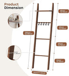 63" Bamboo Blanket Ladder with Shelf and 5 Hooks, 4 Tier Leaning Blanket Rack, Farmhouse Towel Ladder Rack, Decorative Quilt 