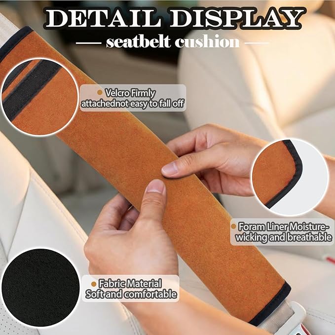 Extended Seat Belt Cover Pad, 2 Pack Soft & Comfortable Universal Seatbelt Covers for Adults and Kids, Fits Car Seat Belts, Armrest, and Backpacks (Brown)