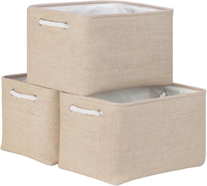 Bidtakay Large Storage Baskets for Shelves 3 Pack Fabric Storage Bins for Organizing Linen Collapsible Organizer for Closet-F