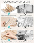 Vlando Travel Jewelry Organizer Case, Foldable Jewelry Bags Jewelry Storage Book Ring Binder with Clear Zipper Velvet Pouch B
