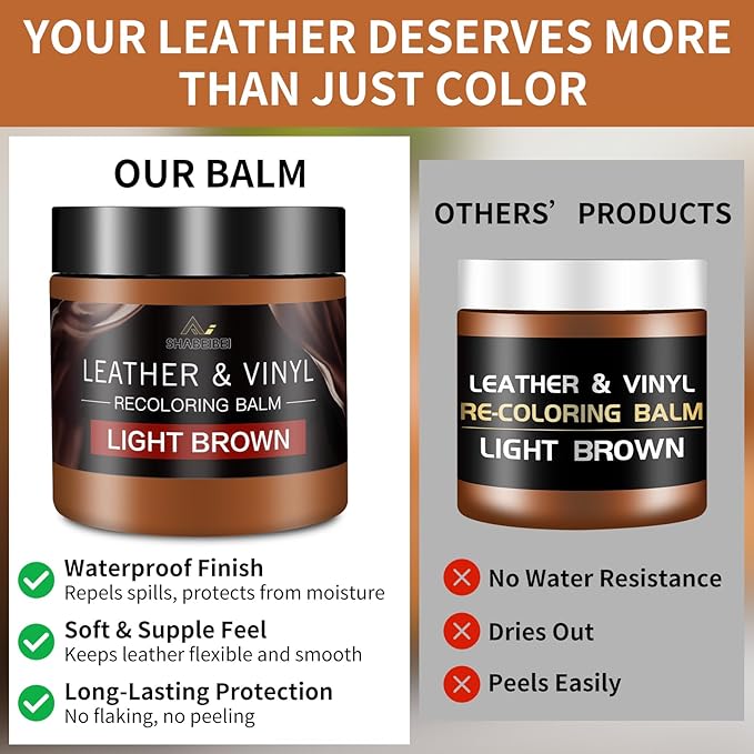 Leather Recoloring Balm and Scratch Repair Kit, Light Brown Leather Restorer for Couches, Furniture, Car Seats, Leather Paint