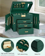 AKOZLIN 4-Tier Jewelry Box Leather Jewelry Storage Organizer with 3 Drawers Lockable for Women Girls Ring Necklace Earring Br