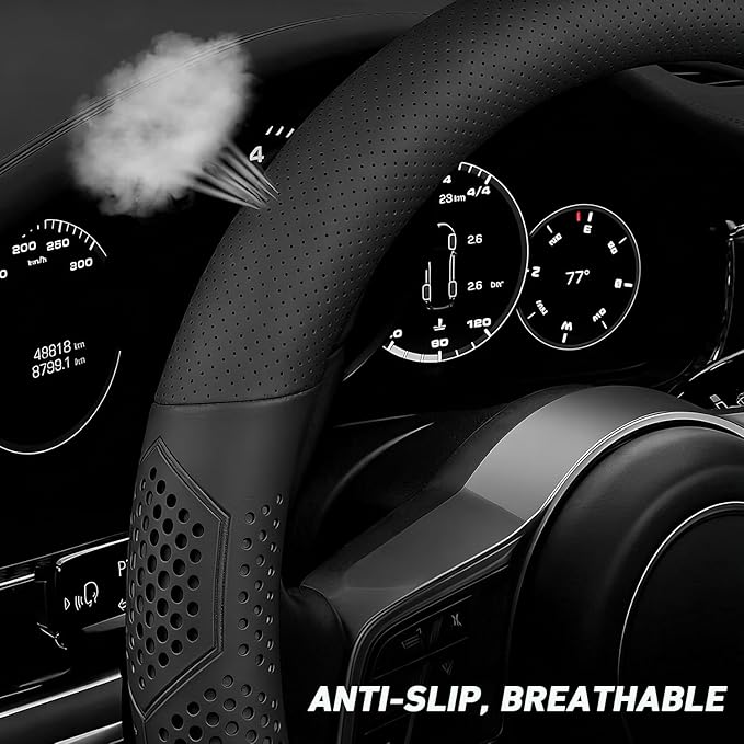 Leather Steering Wheel Cover for Chevy Silverado 1500 2500 3500, for GMC Sierra 1500 2500 3500, for Toyota RAV4 Corolla Camry