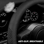 Leather Steering Wheel Cover for Dodge Ram 1500 2500 3500/ for Ford F150 F250 F350/ for Toyota Tacoma 4Runner Tundra, 15.5-16