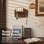 Key Holder Wall Mount, Solid Wood Key Holder for Wall with 4 Brass Hooks & Hidden Magnets, 15° Incline Hooks & Grooved Design