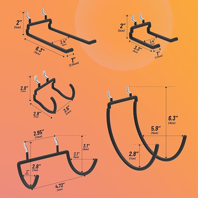 HUHOLE 10-Pack Heavy Duty Pegboard Hooks for Power Tools & Garage Organization, Vinyl-Coated Steel Drill Holders & Utility Ha