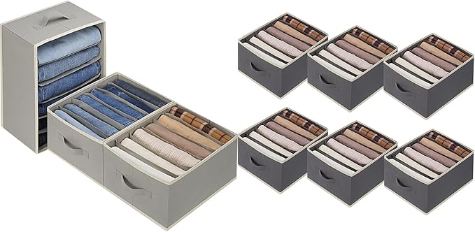 9 Pcs Large Size Wardrobe Clothes Organizers 6 Grids for Pants, Jeans, Sweater, T-shirt, Thin Coat, Dress Stackable Closet Dr