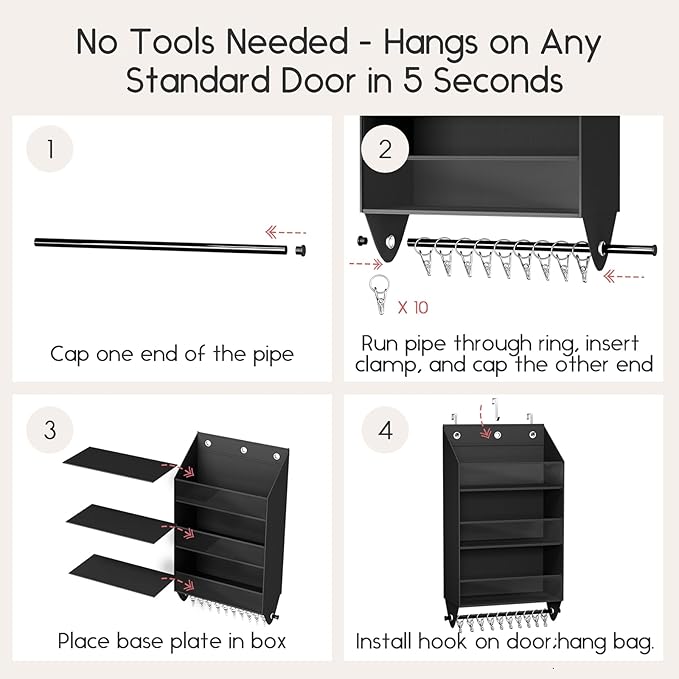 Homsorout Over the Door Hat Rack - 3-Layer Design Hat Organizer Holds 30-36 Hats with 10 Hooks, Ideal Hat Rack for Door, Over